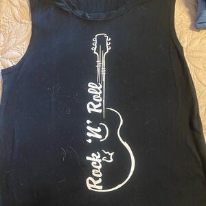 Black Sleeveless Top with Guitar Print